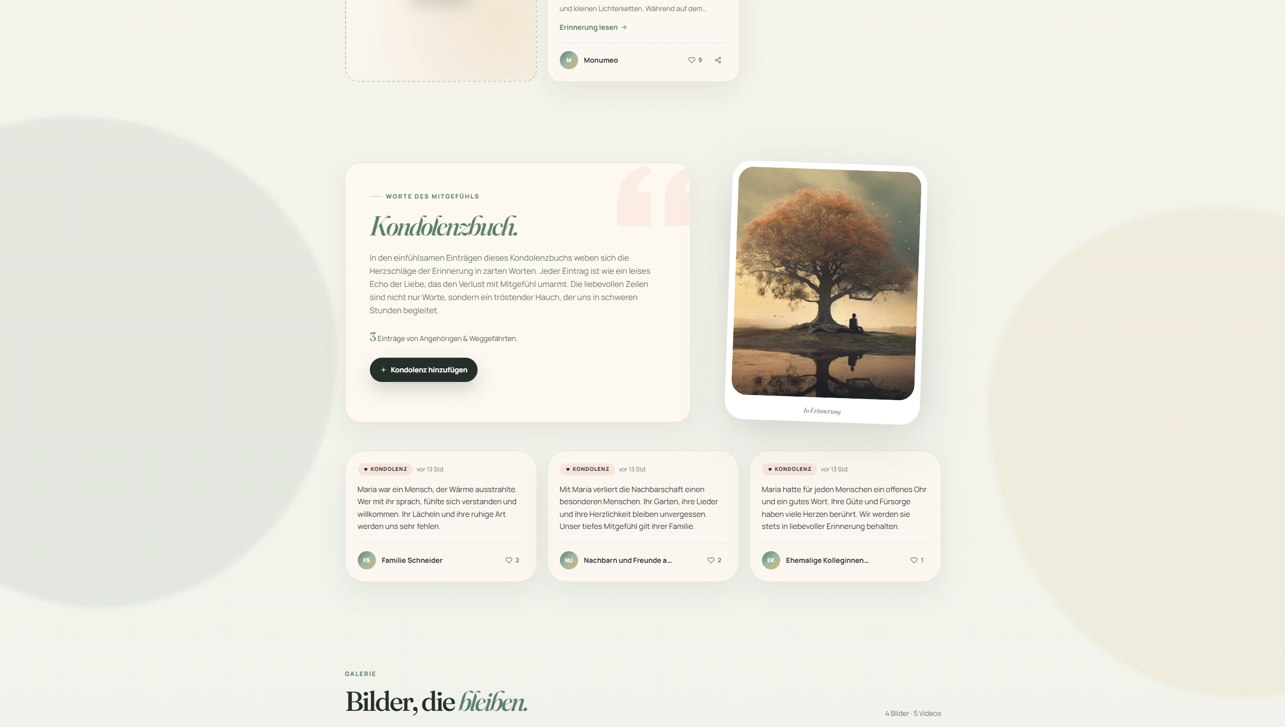 Digitale Gedenkseite Monumeo - Digitales Kondolenzbuch